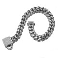 Groadia por atacado Gerada de cão de cão de 14 mm Chain de gargantilha de cães de aço inoxidável com fivela de zircão Chain Chain Pet Supplies